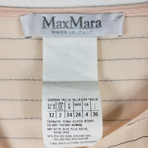 MaxMara Silk Semi Sheer Striped Long Sleeve Crewneck Split Side Blouse - Picture 6 of 10